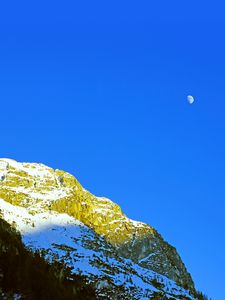 Preview wallpaper mountains, rocks, moon, trees, snowy