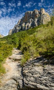 Preview wallpaper mountains, rocks, path, courses, grass