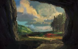 Preview wallpaper mountains, rocks, path, landscape, art
