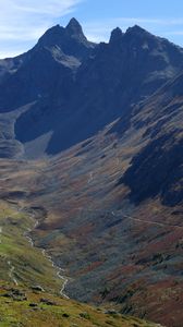 Preview wallpaper mountains, rocks, peak, river, slope