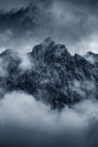 Preview wallpaper mountains, rocks, peaks, clouds, nature, dark