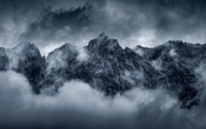 Preview wallpaper mountains, rocks, peaks, clouds, nature, dark