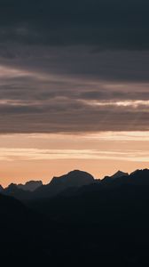 Preview wallpaper mountains, rocks, peaks, sunset, silhouette