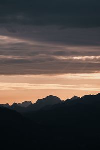 Preview wallpaper mountains, rocks, peaks, sunset, silhouette