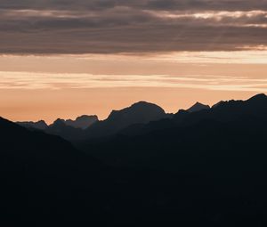 Preview wallpaper mountains, rocks, peaks, sunset, silhouette