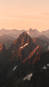 Preview wallpaper mountains, rocks, peaks, sunset, distance