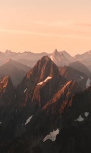 Preview wallpaper mountains, rocks, peaks, sunset, distance