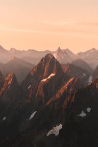 Preview wallpaper mountains, rocks, peaks, sunset, distance