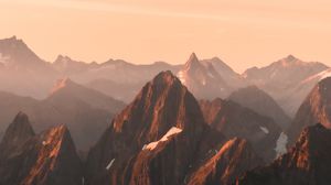 Preview wallpaper mountains, rocks, peaks, sunset, distance