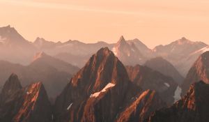 Preview wallpaper mountains, rocks, peaks, sunset, distance