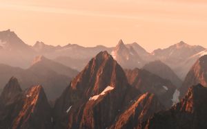 Preview wallpaper mountains, rocks, peaks, sunset, distance