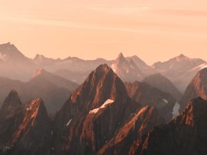 Preview wallpaper mountains, rocks, peaks, sunset, distance