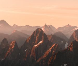 Preview wallpaper mountains, rocks, peaks, sunset, distance