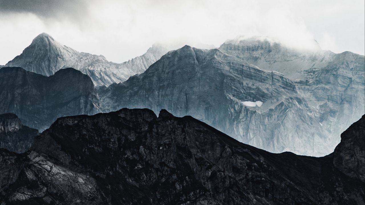 Wallpaper mountains, rocks, relief, snowy, clouds