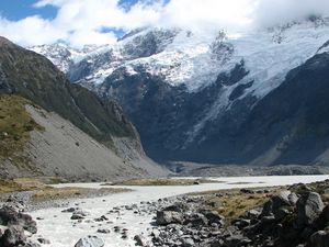 Preview wallpaper mountains, rocks, river, water, stones, snow, tops