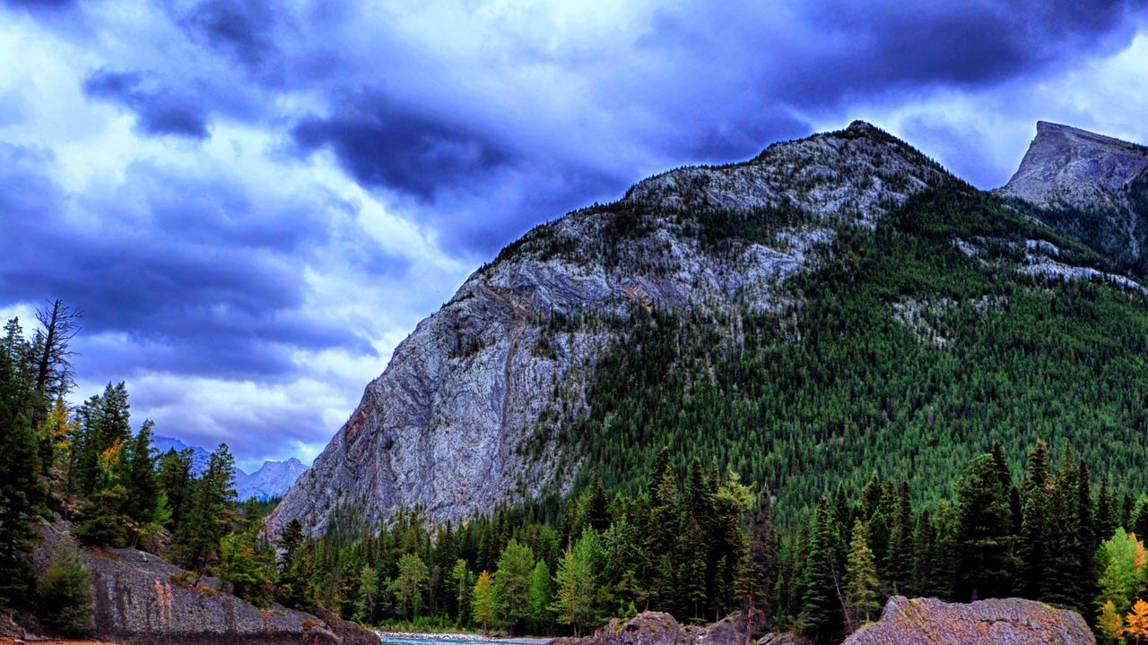 Wallpaper mountains, rocks, river, trees