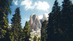 Preview wallpaper mountains, rocks, river, spruce, trees