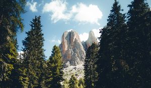 Preview wallpaper mountains, rocks, river, spruce, trees