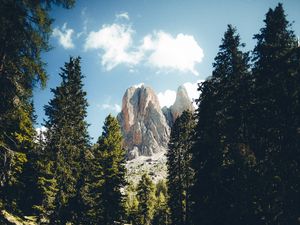 Preview wallpaper mountains, rocks, river, spruce, trees