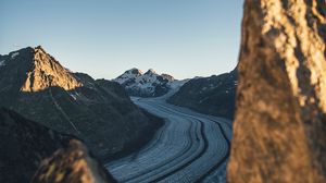 Preview wallpaper mountains, rocks, road, snow, nature