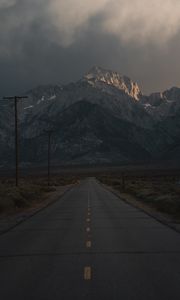 Preview wallpaper mountains, rocks, road, marking, dark