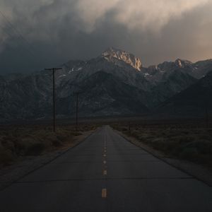 Preview wallpaper mountains, rocks, road, marking, dark