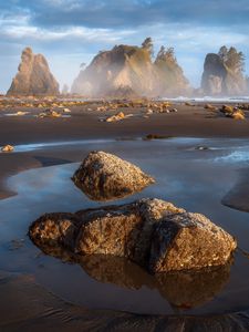 Preview wallpaper mountains, rocks, sand, water, landscape, nature