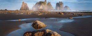 Preview wallpaper mountains, rocks, sand, water, landscape, nature