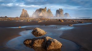 Preview wallpaper mountains, rocks, sand, water, landscape, nature