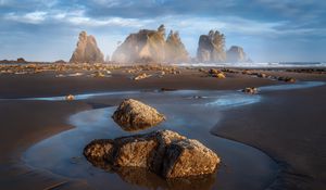 Preview wallpaper mountains, rocks, sand, water, landscape, nature