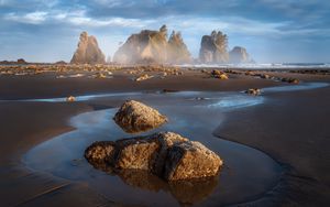 Preview wallpaper mountains, rocks, sand, water, landscape, nature