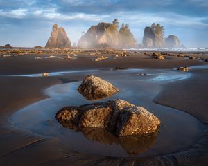 Preview wallpaper mountains, rocks, sand, water, landscape, nature