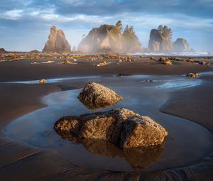 Preview wallpaper mountains, rocks, sand, water, landscape, nature