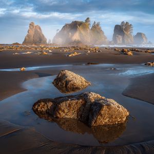 Preview wallpaper mountains, rocks, sand, water, landscape, nature