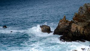 Preview wallpaper mountains, rocks, sea, waves, splashes, nature