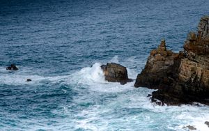 Preview wallpaper mountains, rocks, sea, waves, splashes, nature