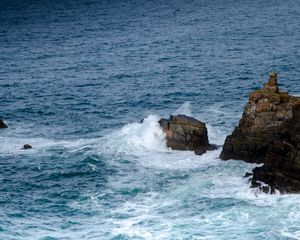 Preview wallpaper mountains, rocks, sea, waves, splashes, nature