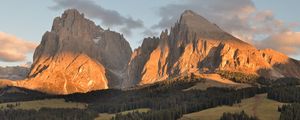 Preview wallpaper mountains, rocks, shadows, trees, valley