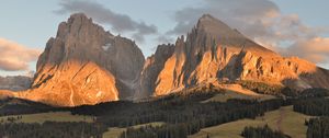 Preview wallpaper mountains, rocks, shadows, trees, valley