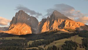Preview wallpaper mountains, rocks, shadows, trees, valley