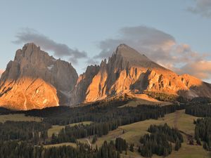 Preview wallpaper mountains, rocks, shadows, trees, valley