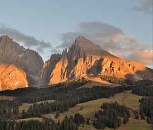 Preview wallpaper mountains, rocks, shadows, trees, valley