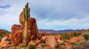 Preview wallpaper mountains, rocks, sky, cactus