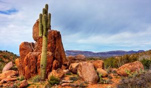 Preview wallpaper mountains, rocks, sky, cactus