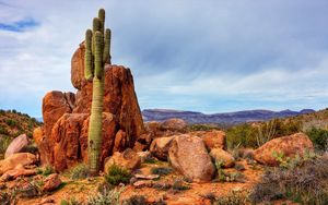 Preview wallpaper mountains, rocks, sky, cactus