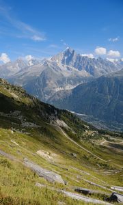 Preview wallpaper mountains, rocks, slope, grass, stones, nature