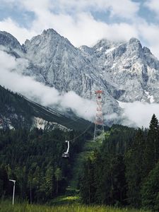 Preview wallpaper mountains, rocks, slope, cable car, trees