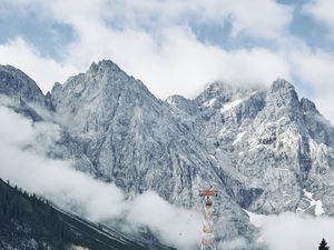 Preview wallpaper mountains, rocks, slope, cable car, trees