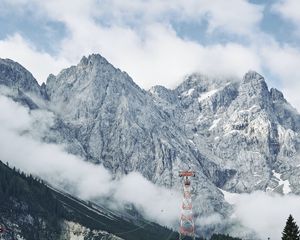 Preview wallpaper mountains, rocks, slope, cable car, trees