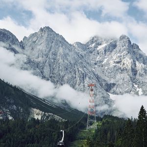 Preview wallpaper mountains, rocks, slope, cable car, trees